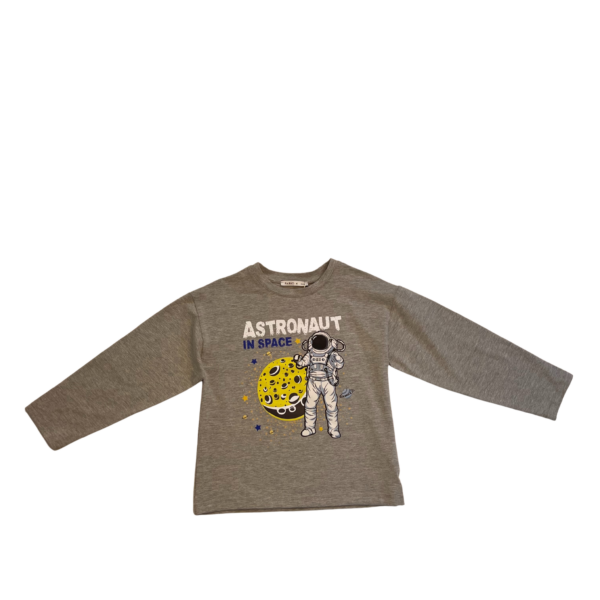T-shirt Enfant Manches Longues – Astronaut in Space (Gris)