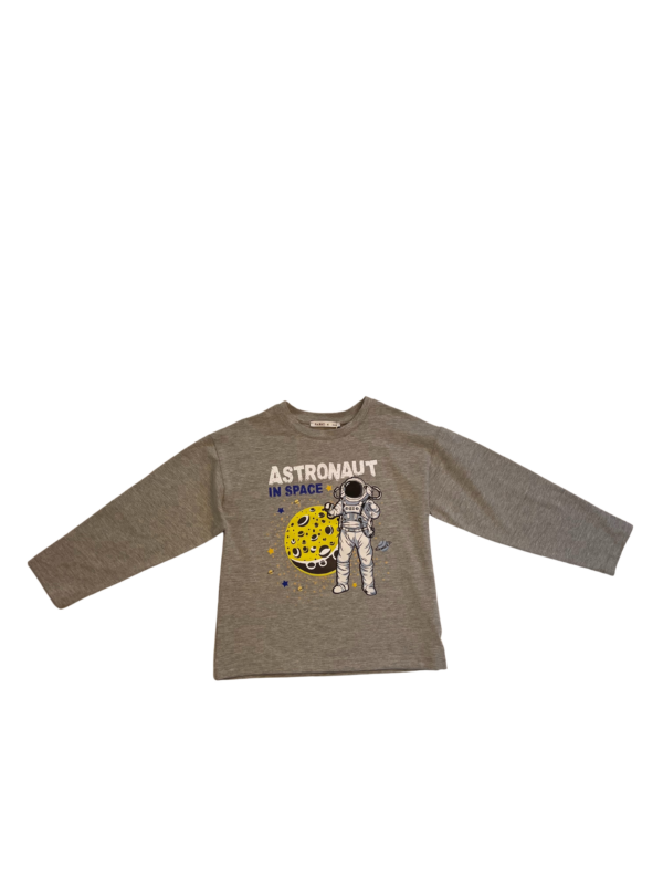 T-shirt Enfant Manches Longues – Astronaut in Space (Gris)