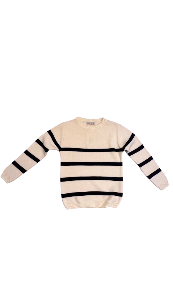 Design sans titre (6) Pull Enfant Rayé – Écru & Noir