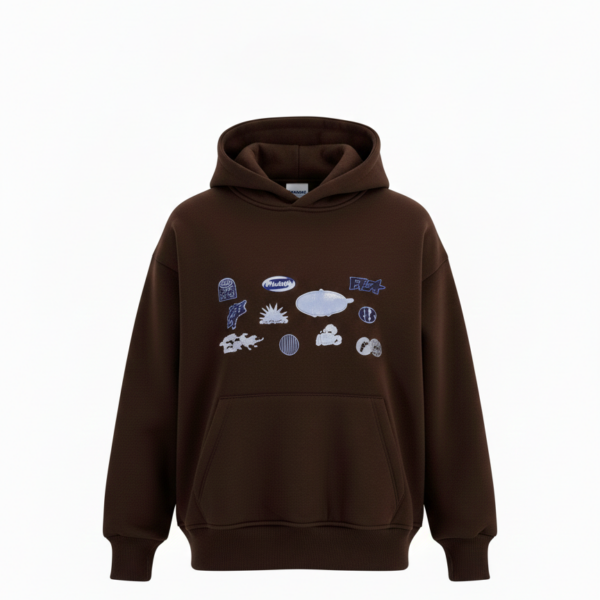 Hoodie Oversize Marron "Multi-Logo" Streetwear