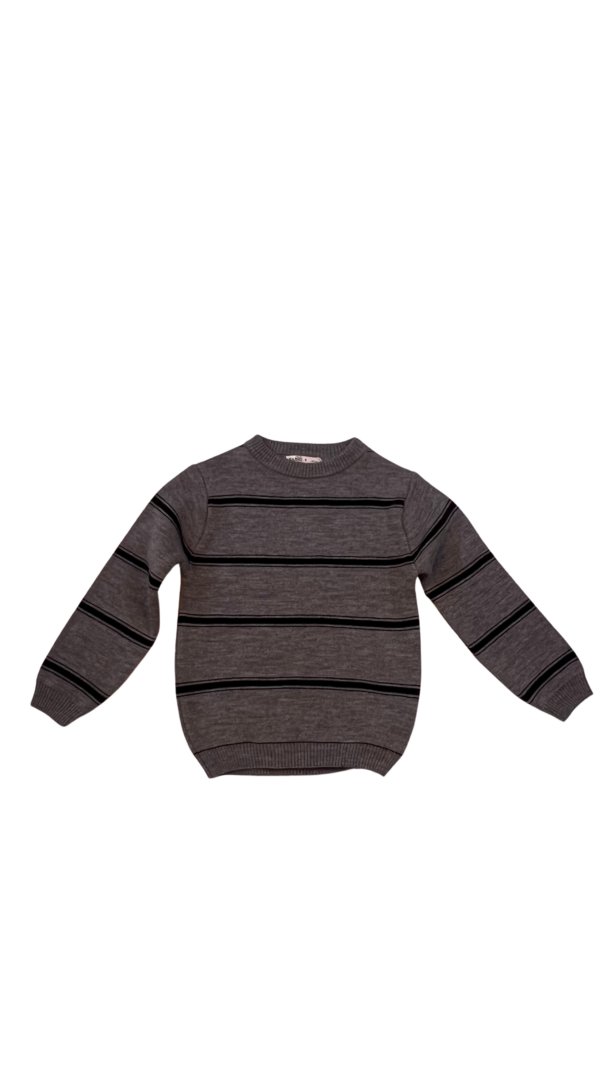 Pull Enfant Rayé – Gris Foncé & Noir