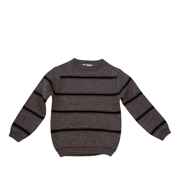 Pull Enfant Rayé – Gris Foncé & Noir