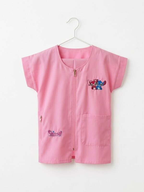 Blouse Scolaire rose sans manches pour fillette avec fermeture éclair et broderie Stitch
