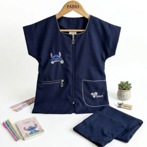 Tablier Fillette bleu marine avec broderie Stitch