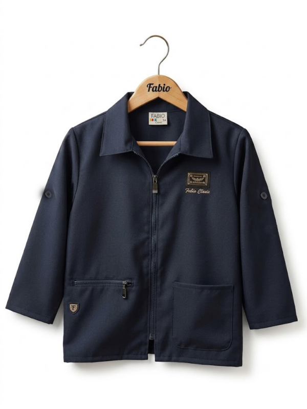 Tablier-scolaire-garcon-bleu-marine-fabio-classic Tablier scolaire bleu marine pour garçon avec fermeture éclair et écusson Fabio Classic