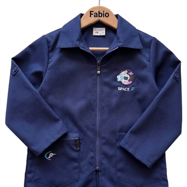 blouse-scolaire-garcon-bleu-marine-space-fabio Tablier scolaire bleu marine pour garçon à fermeture éclair avec motif brodé Space
